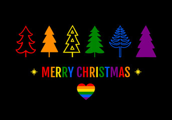 Rainbow Christmas trees, LGBT pride, gay, LGBTQ, vector card