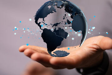 network holding in hand 3d connection data global