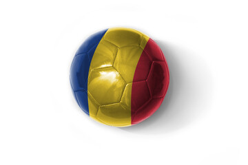 realistic football ball with colorfull national flag of romania on the white background.