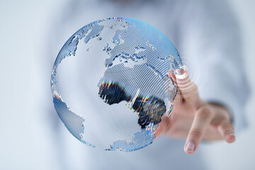 Global telecommunication network around the World with connections between data centers or...