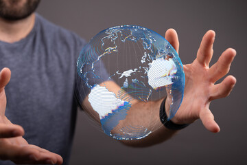 Global telecommunication network around the World with connections between data centers or...
