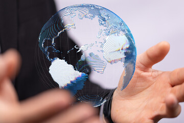 Global telecommunication network around the World with connections between data centers or...