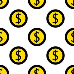 United States Dollar coins pattern background. Seamless pattern. Wrapping paper. Gold coins top view. Vector background.