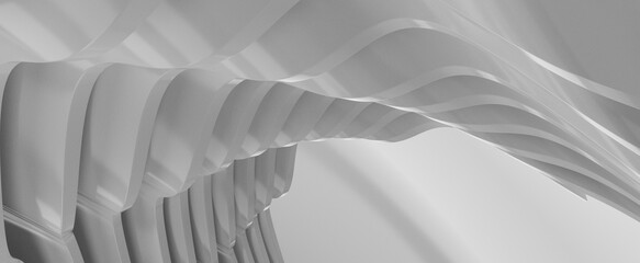 3D illustration of white surface made of waving lines, abstract background