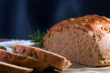 homemade bread with olives and rosemary