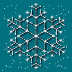 Fototapeta premium Christmas, New Year silver glitter snowflake on turquoise background.Vector Illustration