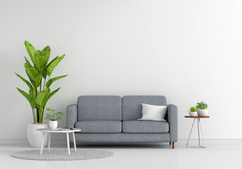 Gray sofa in living room with copy space, 3D rendering