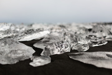 Iceland Diamond Beach close up of ice on black sand beach