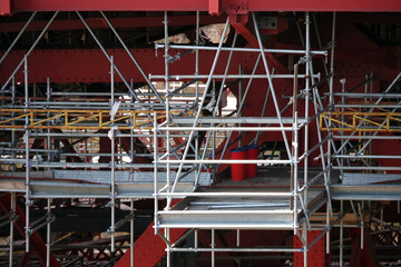 Maintenance and repair scaffolding under the Golden gate suspension bridge