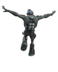 astronaut mech in exo suit exploring arround