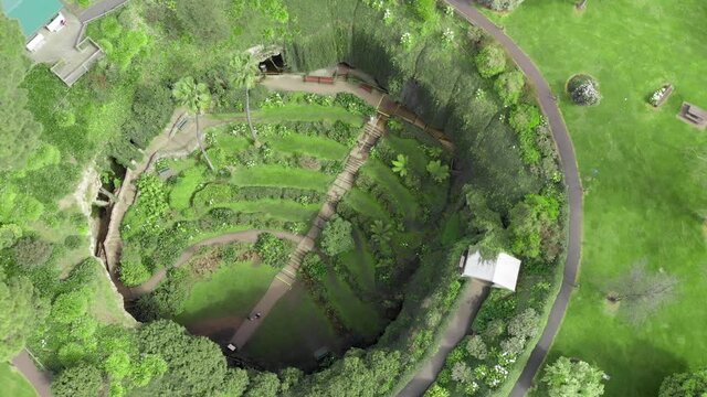 Umpherston Sinkhole aerial view in Mt Gambier, South Australia