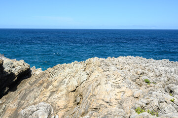 rocky shore coast tropical island of carribbean sea