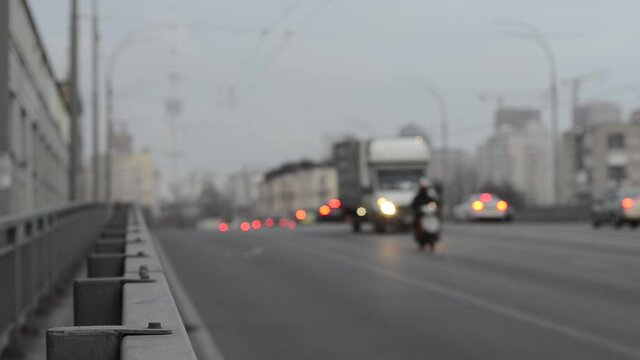 View of city street. Soft focus blurred view