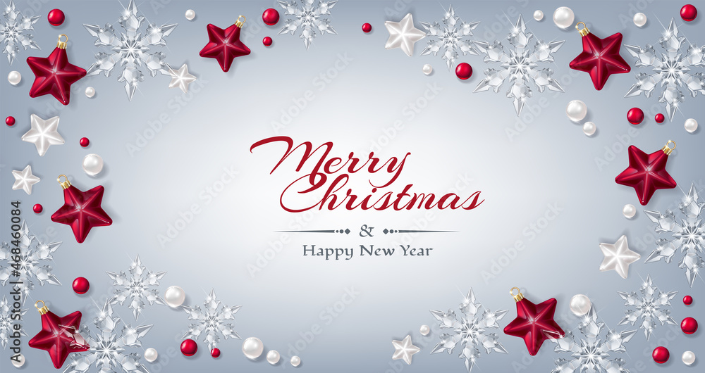 Poster Christmas decorative background with festive decoration elements. New Year concept. 