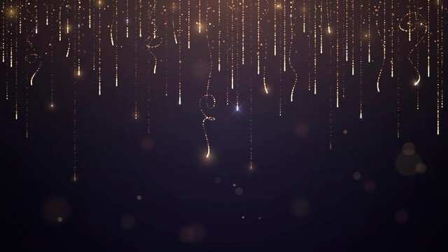 Dark background with falling golden sparks with traces
