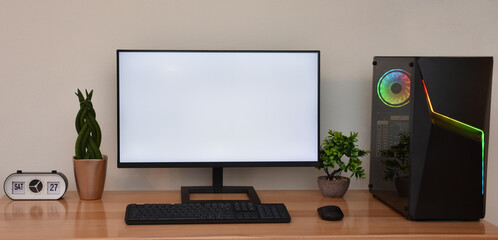 Blank screen desktop computer, advertise and media usage