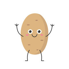 Potato cute character cartoon emotions happy joy smiling face hand greeting icon beautiful vector illustration.