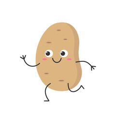 Obraz premium Potato running cute character cartoon emotions happy smiling face icon beautiful vector illustration.
