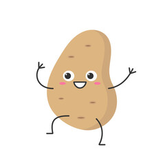 Fototapeta premium Potato cute character cartoon emotions happy joy smiling face hand greeting icon beautiful vector illustration.