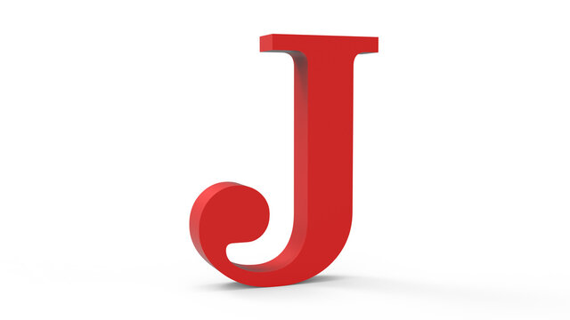 3d red letter j on a white isolated background.