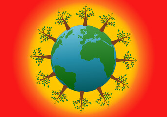 Forestación del planeta Tierra. Planta un árbol. Ecologismo. Calentamiento global. Lucha contra la desforestación