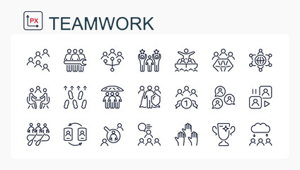 A set of vector illustrations, icons from a thin line. Teamwork, success and achievements. isolated