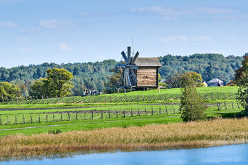 Russia. Kizhi Island on Lake Onega. Old wooden windmill