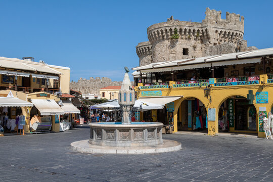 Fountain at Hippocrates square, Old Town of Rhodes, Greece