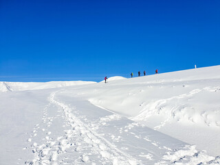 Fototapeta na wymiar skier on the slope, Papusa Mountains, Romania 