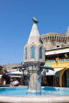 Fountain at Hippocrates square, Old Town of Rhodes, Greece