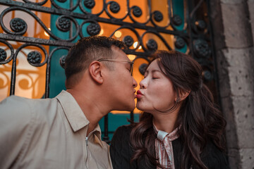 a beautiful couple in love kissing