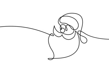 Santa face in continuous line art drawing style. Santa Claus head minimalist black linear design isolated on white background. Vector illustration