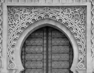 The traditional and handcrafted door in Morocco in black and white