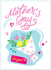 Mother's Day or International Women's Day on March 8 vector. Vector illustrations for the holiday. Greeting card with a bouquet of flowers.