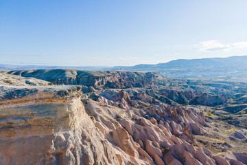 Huge Rocks, epic aerial view of Mountains in Turkey Cappadocia, Dramatic geological wonder