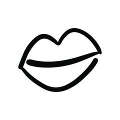 Smiling lips in doodle style. Isolated vector.