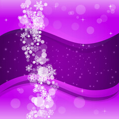 Snow window with ultra violet snowflakes. New Year snowy backdrop. Winter frame for gift coupons, vouchers, ads, party events. Christmas trendy background. Holiday banner with snow window