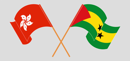 Crossed and waving flags of Hong Kong and Sao Tome and Principe