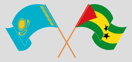 Crossed and waving flags of Kazakhstan and Sao Tome and Principe
