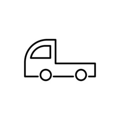 Fast delivery or truck black outline icon. Silhouette shipping truck. Trendy flat style isolated symbol. For: illustration, minimalistic, logo, app, emblem, design, web, dev, ui, ux. Vector EPS 10