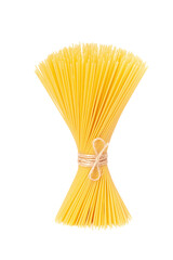 bunch of raw spaghetti pasta isolated on white background 