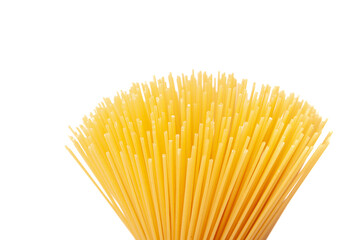 bunch of raw spaghetti pasta isolated on white background
