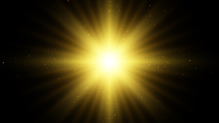 Light effect. Star burst. Gold glitter star or sun. Vector background