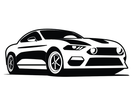 vintage black white isolated side view muscle car vector graphic illustration