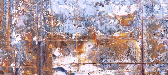 Rusty burnt metal close-up, metal plates body burnt car, old textured background