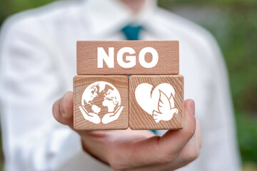 Concept of NGO Non-Governmental Organization and Charity. Donation, Foundation, Humanitarian Help Fund. Nongovernmental nonprofit organization. - obrazy, fototapety, plakaty