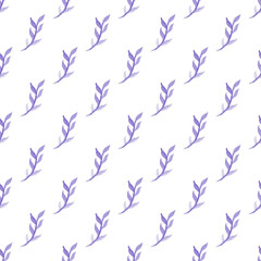 Seamless pattern with hand-drawn watercolor blue branches with leaves on white. Autumn season. Organic, natural, freshness concept for textile, print, etc.