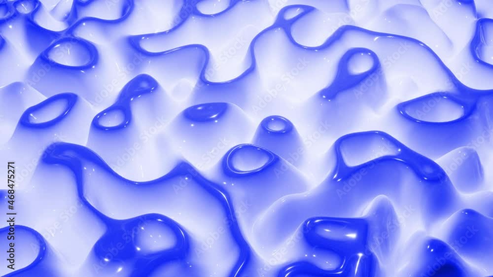 Poster looped blue liquid background in 4k. abstract wavy pattern on bright glossy surface of blue fluid, w