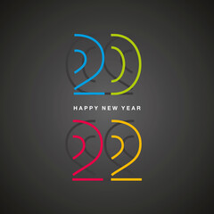 We wish you a Happy New Year 2022 colorful new cut out double line design numbers black background greeting card