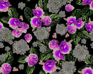 Seamless watercolor flowers pattern, hand drawing floral design